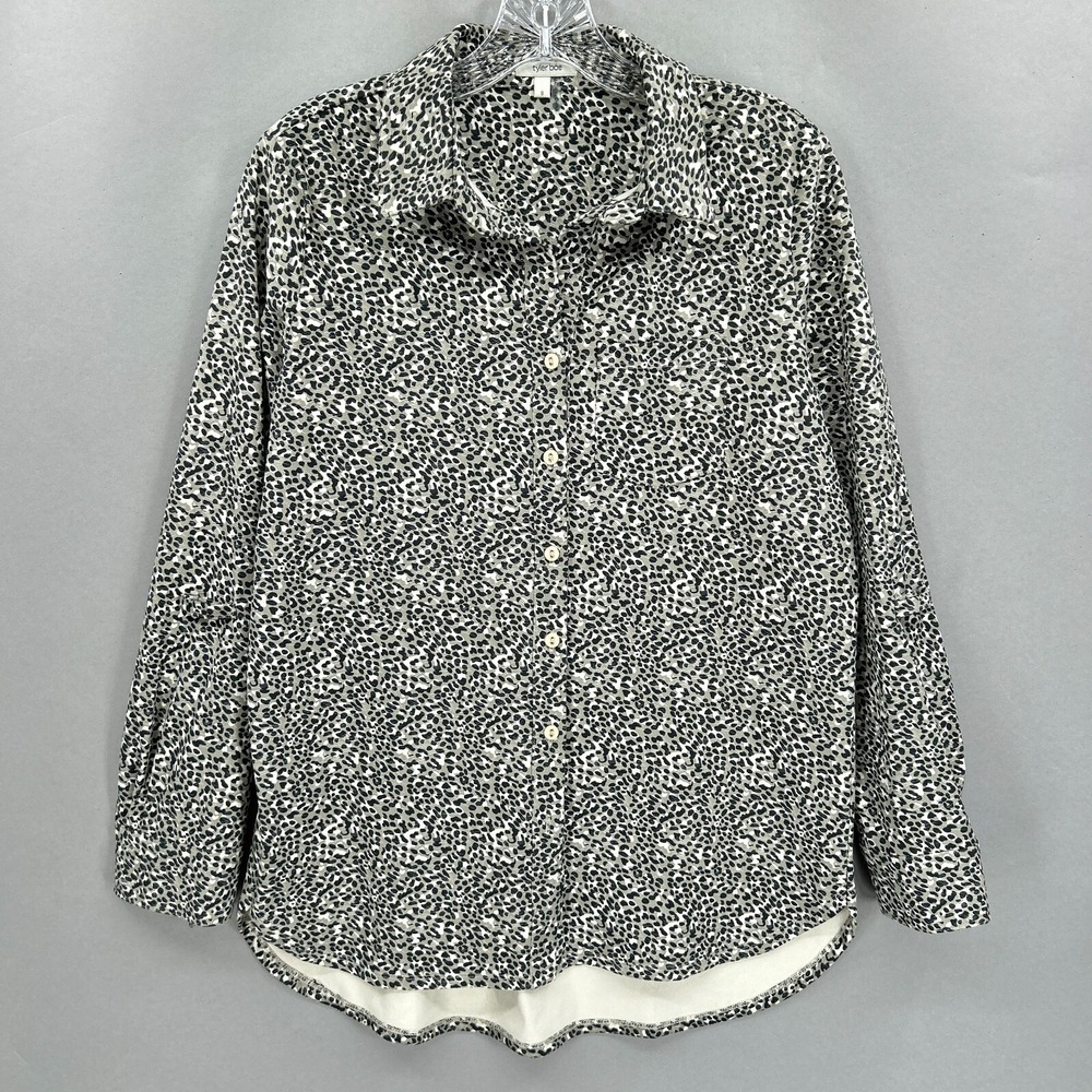 Tyler Boe Top Shirt Womens Small Button Up Blouse Animal Long Sleeve Microfiber